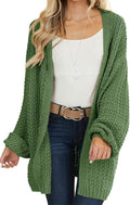 Women's Chunky Knit Longline Open Front Cardigan in Army Green