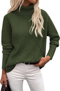 Women's Diamond Knit Turtleneck Sweater with Drop Shoulders in Army Green