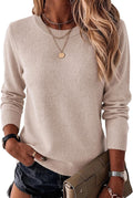 Women's Fine Knit Crew Neck Pullover Sweater with Long Sleeves in Apricot