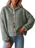 Women's Marled Rib Knit Cardigan with Multicolor Buttons in Army Green
