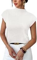 Women's Mock Neck Cap Sleeve Knit Sweater Top in White