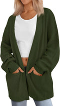 Women's Open Front Rib Knit Cardigan with Front Pockets in Army Green