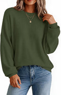 Women's Oversized Crew Neck Pullover Sweater with Drop Shoulders in Army Green