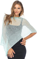 Women's Sheer Open Knit Poncho Shrug with Asymmetric Hem in Aqua