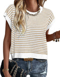 Women's Striped Knit Cap Sleeve Sweater Top in Apricot Stripe